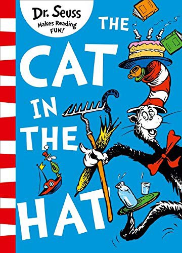 The Cat in the Hat book cover showing a tall cat in a red and white striped hat